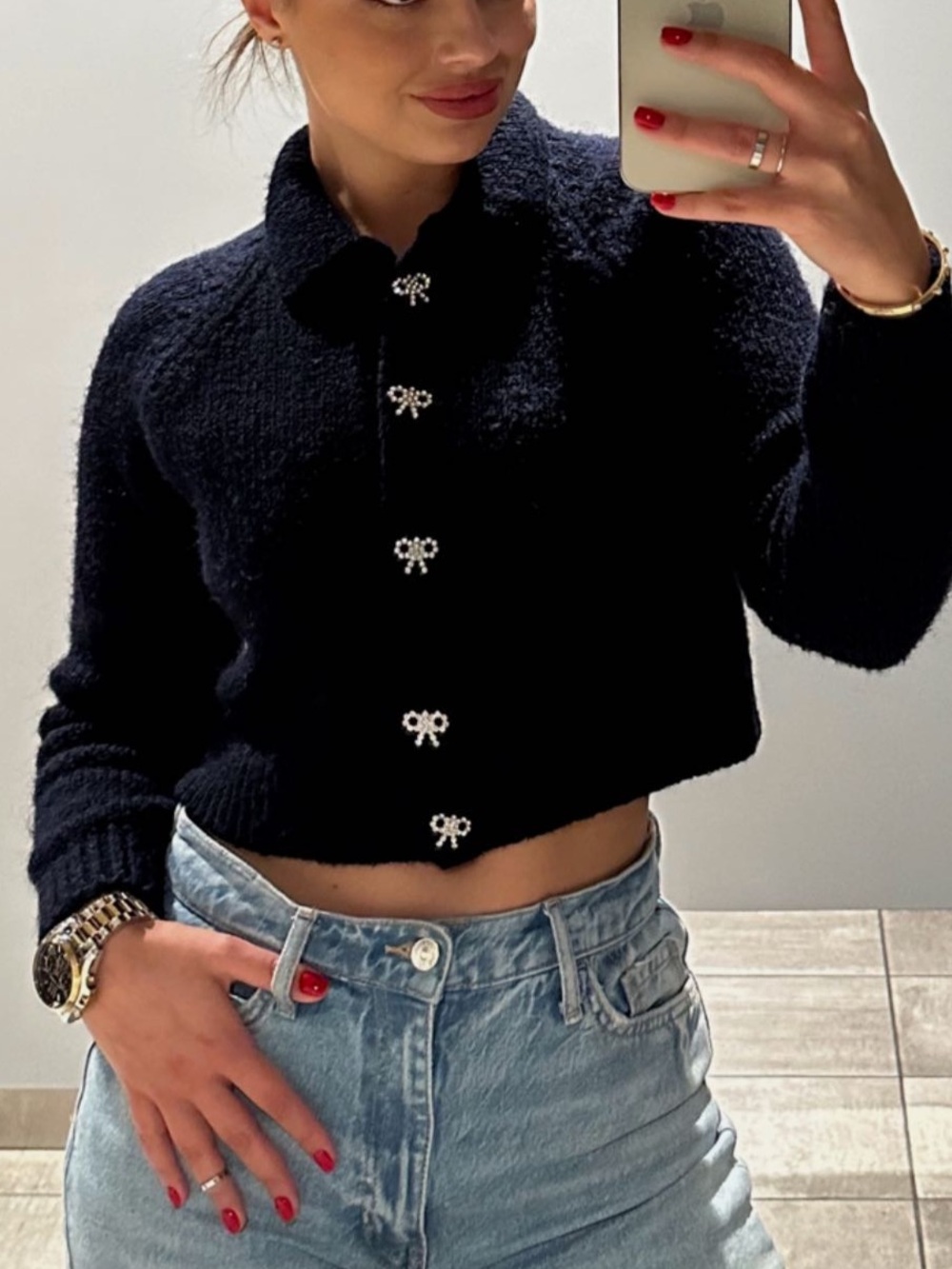 Zara Bow Buttons Knit Cardigan